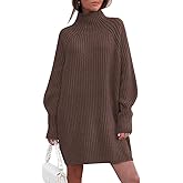 LILLUSORY Sweater Dresses for Women 2026 Fall Fashion Mock Neck Long Lantern Sleeve Oversized Outfits Knit Tops Clothes