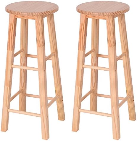 Wood New Set of 2 Round 29" Bar Stools Wood Bistro Dining Kitchen Pub Chair Furniture