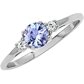 Silvershake Petite Design Round Shape Gemstone Birthstone White Gold Plated or Yellow Gold Plated 925 Sterling Silver Solitaire Promise or Engagement Ring Jewelry for Women