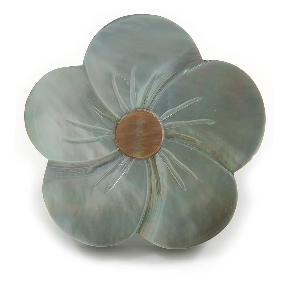 40mm L/Flower Sea Shell Brooch/Silver/Natural Shades/Handmade/Slight Variation In Colour/Natural Irregularities