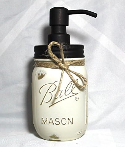 Mason Jar Soap Dispenser - Black - Made From Rust Proof Stainless Steel - With 16 Ounce Distressed Painted Ball Mason Jar - Multicolor - Rustic Farmhouse Decor Lotion Dispenser - Buttermilk Cream