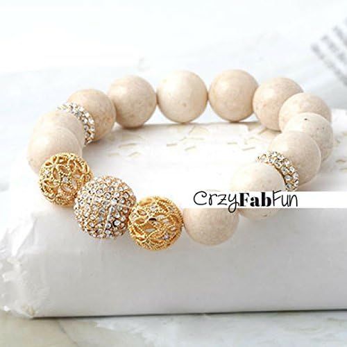 Celebrity Cream Fossil Jasper Stretch Elastic Bracelet