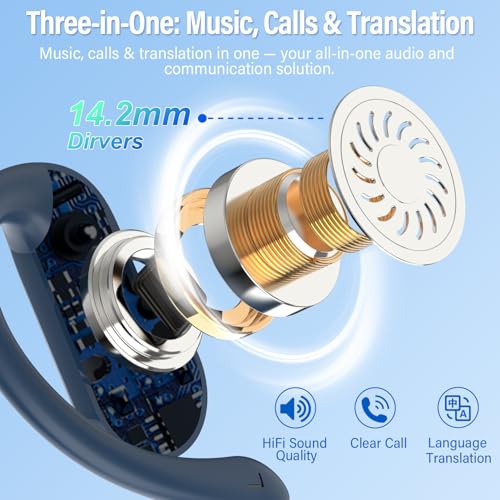 AI Translator Headphones, 3-in-1 Real Time Voice Translator Headphones with ENC and App, 42 Hours Translation Headphones with 165 Languages & 8 Modes, Open Ear Translator Earphones for Business