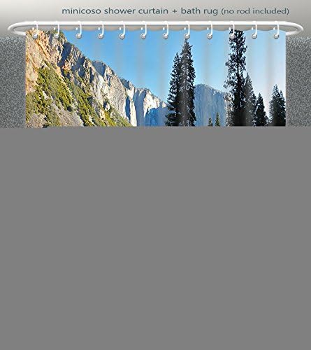 Aireeo Bathroom 2-Piece Suit Apartment Decor Collection Birds Flight Flies Over Mountains of Yosemite National Park Early Fall Season Oran Shower Curtain And Bath Rug Set, 66" Wx71 H & 23" Wx16 H