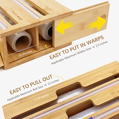 Bamboo Foil and Plastic Wrap Dispenser with Paper Towel Holder, 3 in 1