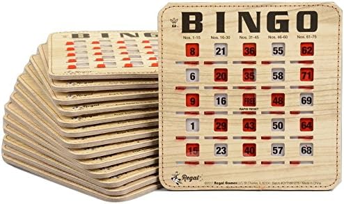 Regal Games Extra Thick Stitched Woodgrain Quick Clear Rapid Reset Shutter Bingo Cards with Big Tabs