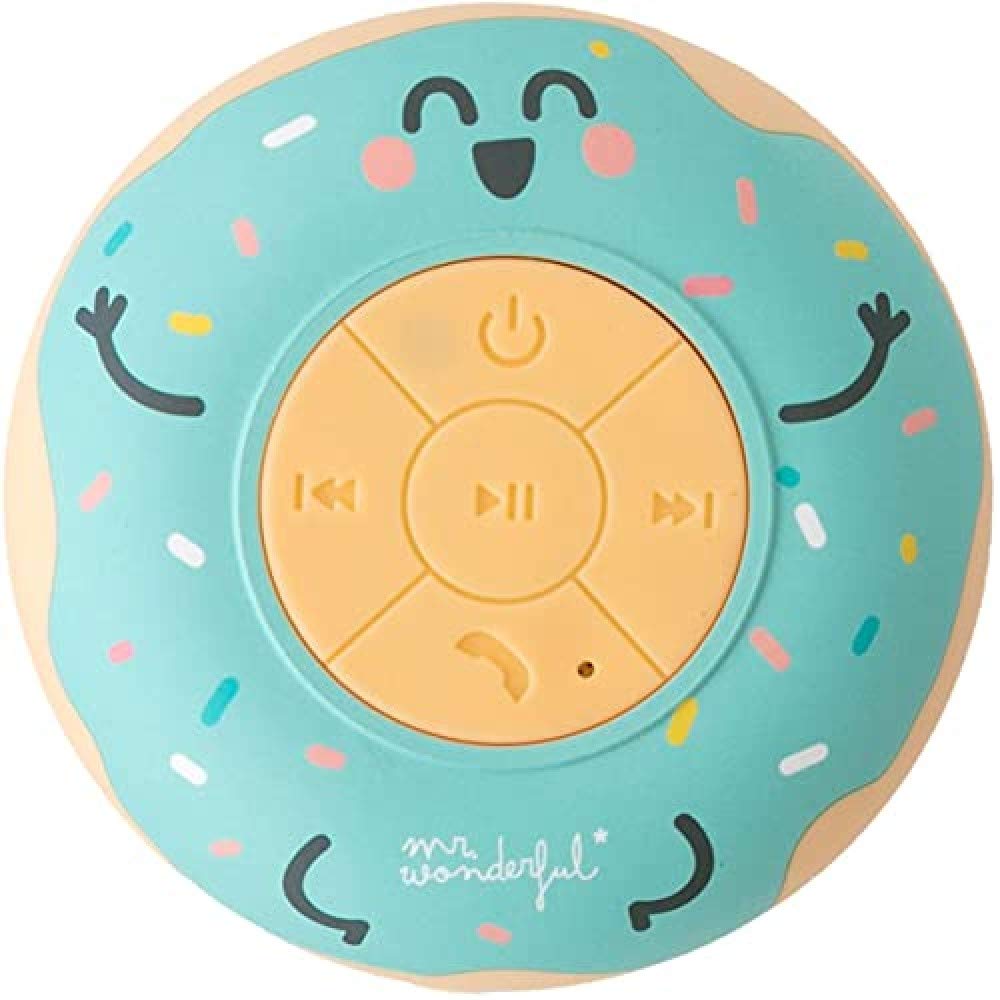 Mr. Wonderful Doughnut Shaped Wireless Bluetooth Waterproof Shower Speaker with 3-4 hours of autonomy and suction cup to adhere. Green color