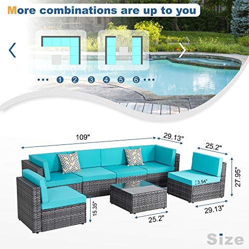 Walsunny 7 Piece Outdoor Patio Furniture Sets, PE Silver Gray Rattan Wicker Sectional Sofa Couch