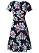 MSBASIC Midi Dress Short Sleeve A-line Dresses for Women Navy Peony M
