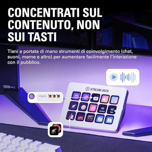 Stream Deck MK.2 White – Controller da studio, 15 tasti macro, attiva azioni nelle app e in software quali OBS, Twitch, ​YouTube e altro, funziona con Mac e PC
