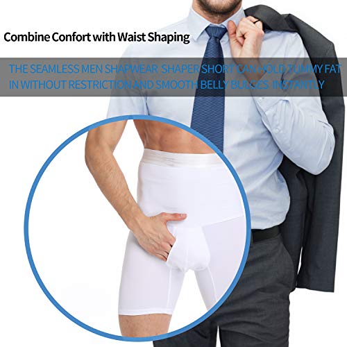 SLIMBELLE Men High Waist Slimming Shorts Brief Seamless Compression Tummy Control Underwear White S - Thumbnail 3