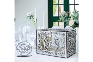 OurWarm Silver Wedding Card Box for Wedding Reception, Wood Card Boxes with Light, Gift Card Box Money Holder with Lock for Reception Anniversary Shower Rustic Wedding Decorations Birthday Graduation