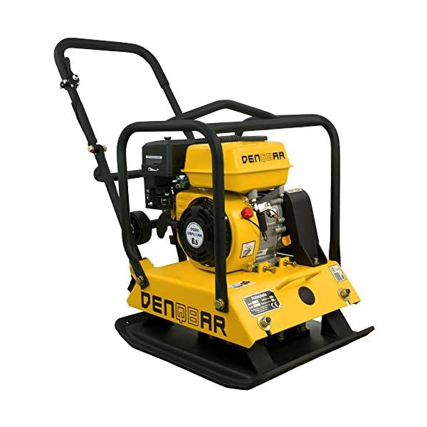 DENQBAR Profi Rüttelplatte mit Benzinmotor mit 102 kg und 20 kN Verdichtungsdruck inkl. PU-Matte & Transportfahrwerk