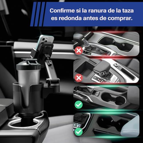EWIEIAA 2 en 1 Porta Vasos para Auto, Soporte telescópico para teléfono de Coche, Tamaño de Base Ajustable, Adecuado para la mayoría de Tazas