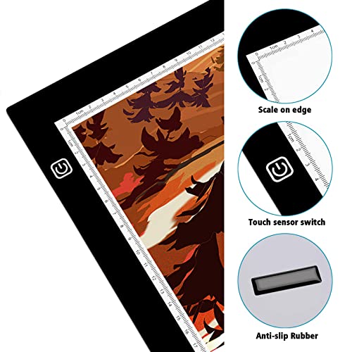 TOHETO A2 Light Pad Super Thin 7mm Portable Stepless Dimmable Brightness Large Light Box Copy Board for Diamond Painting Weeding Vinyl with 2 Multi-Functional Clips 12V 2A Adapter (23.7''x15.8'')
