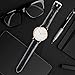 Fullmosa 7 Colors for Quick Release Leather Watch Band, Bamboo Series Genuine Leather Replacement Watch Strap with Stainless Metal Clasp 24mm Black