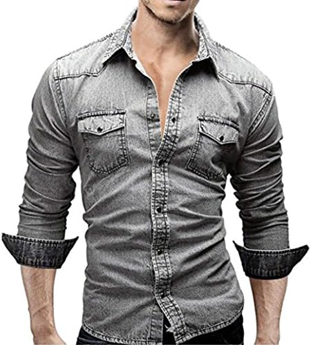 Men's Shirt,BaZhaHei Men's Shirts Retro Denim Shirt Cowboy Blouse Slim Thin Long Tops Casual Coat Outwear Holiday Camping Hiking Tops Boys Casual Sports Tees Long Sleeved Beach T-Shirt