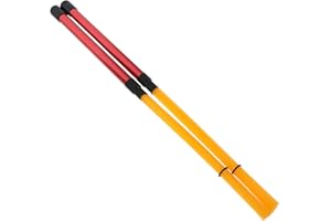 Totority Jazz Drum Brushes with Aluminum Alloy Handles, Red Grip Yellow Nylon Bristles, Percussion Brush