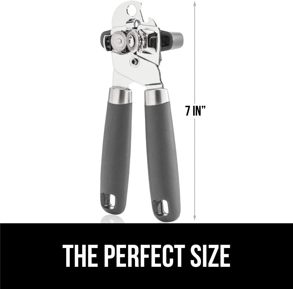 Gorilla Grip Manual Can Opener, Handheld Comfortable Grip, Oversized Easy Turn Knob, Built in Bottle Opener, Hangs for Convenient Kitchen Storage, Blades Easily Open Tin Cans for Smooth Edge, Gray: Kitchen & Dining