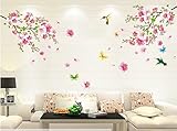1 X Good Life Pink Cherry Blossom Tree Wall Decal, Flower Floral Wall Sticker with Butterfly, Vinyl Art Wall Decal, Wall Decal Mural