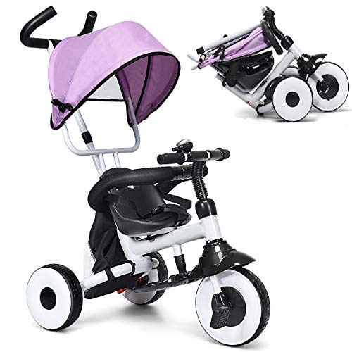Baby Joy 4-in-1 Kids Tricycle Folding Baby Tricycle w/Adjustable