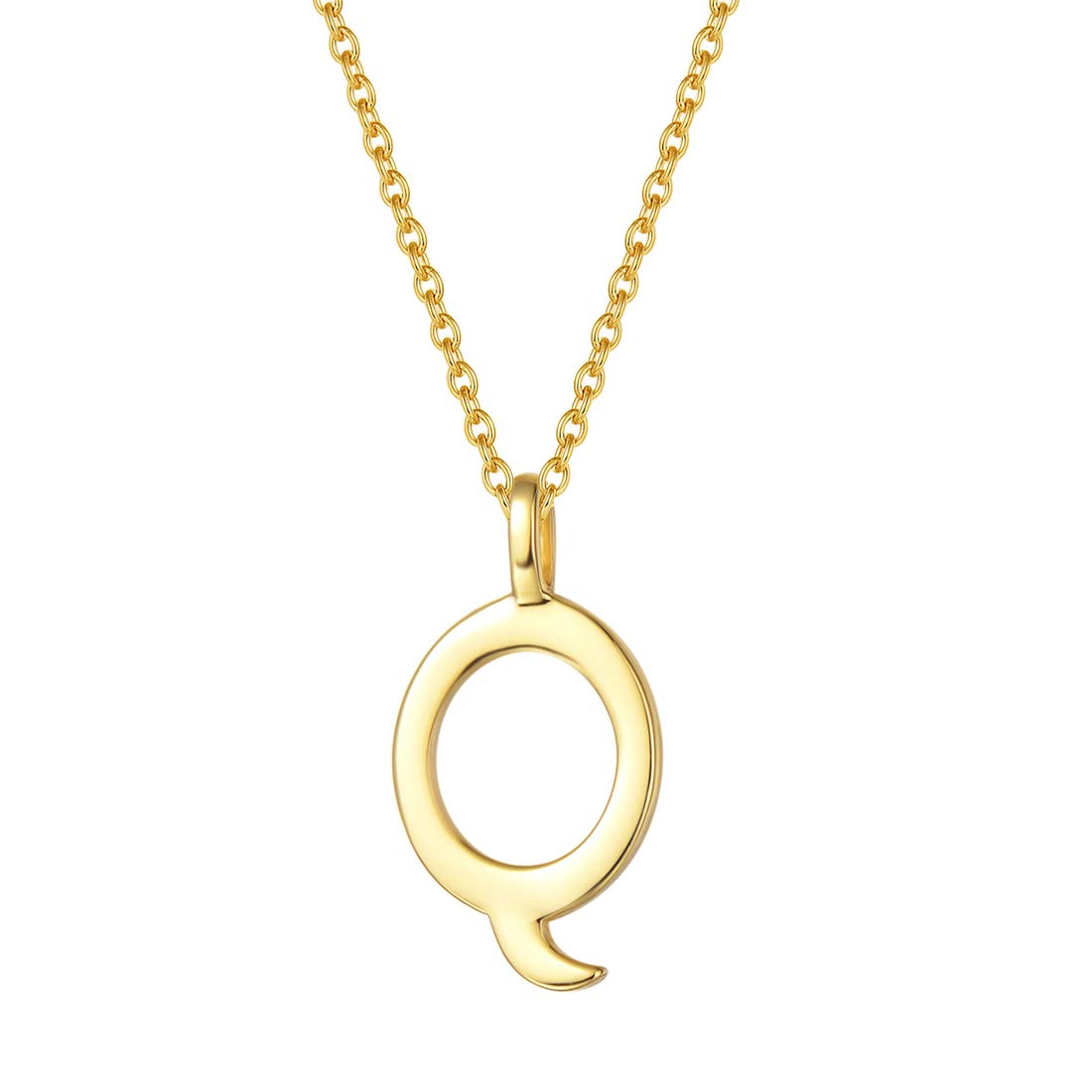 Initial Alphabet Necklace, 925 Sterling Silver with Yellow Gold Plated, Letter Q Name Pendant for Women Girls Teenagers Friends with Gift Jewellery Box - Chain Length: 16 + 2 Inch