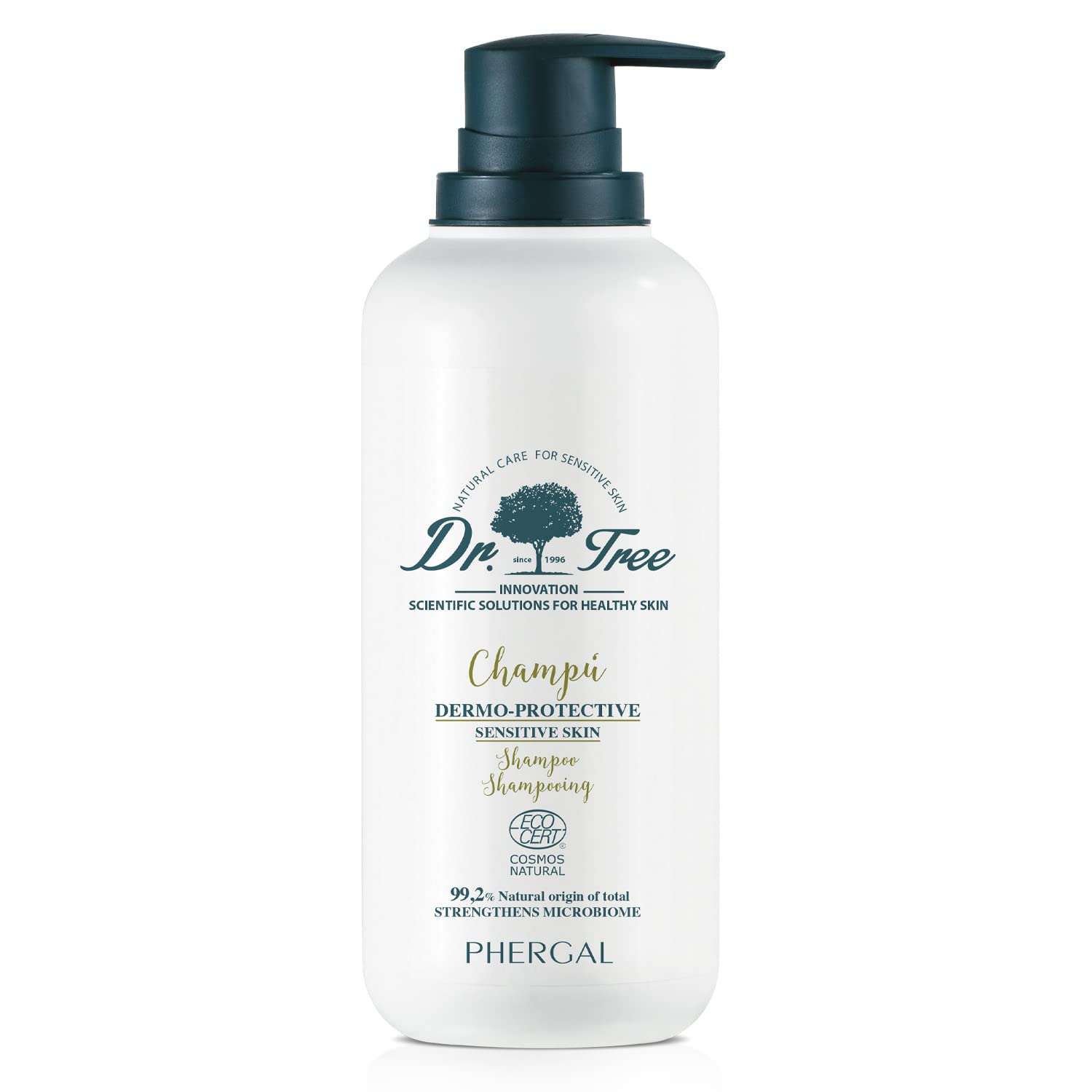 Dr. Tree Dermo-Protective Shampoo for Sensitive scalps, Cleansing, Shine and strengthening, Strengthens The microbiome, 99% Natural Ingredients, 400 ml