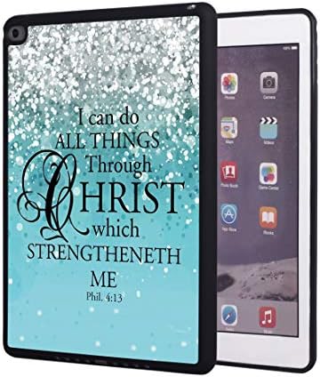 iPad 2018 9.7 inch Case,iPad Air 2 Case,Christian Bible Verse Blue Sparkles Glitter Philippians 4:13 Design Shockproof Anti-Scratch Rubber Protective Case Cover for iPad 9.7 inch 6th Generation