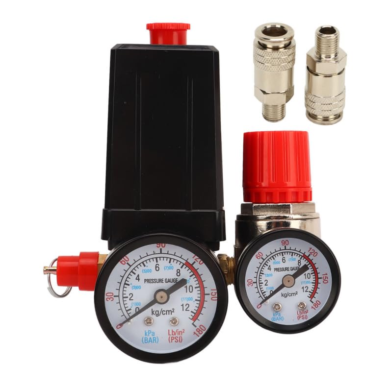 Uadme Air Compressor Pressure Valve Switch, Pressure Control Regulator, 3 in 1 Air Valve Switch Control Manifold Regulators, 0‑180PSI Quick Connector, for Fast Pressure Reduction