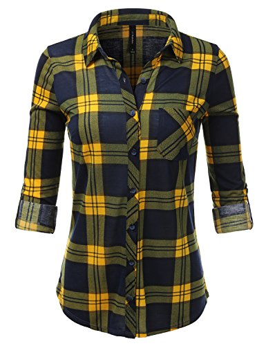 Jj perfection womens long sleeve plaids buttoned casual…