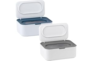 QBXMY7 2Pcs Baby Wipes Dispenser, Wipe Holder for Baby & Adult, Keeps Wet Tissue Fresh,Easy Pull Wipes Pouch Case(Gray/Blue)