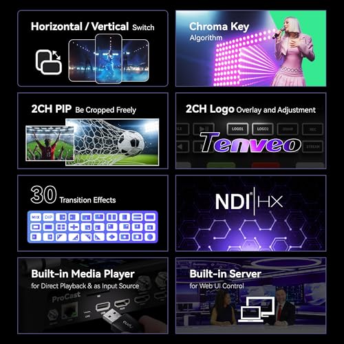 Tenveo Video Mixer Switcher, 4K 60FPS Live Streaming Video Switcher, 5.5" FHD Display, 4X SDI and 4X HDMI Inputs, 1080P 60FPS Output, USB Recording, Support PTZ Camera and Controller
