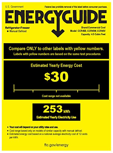 Commercial Cool CCR45W Compact Single Door Refrigerator and Freezer, 4.5 Cu. Ft. Mini Fridge, White