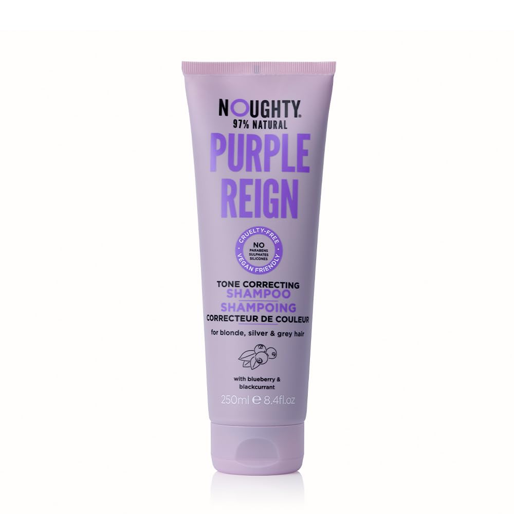 Noughty 97% Natural, Purple Reign Tone Correcting Shampoo, 97% Natural Sulphate Free Vegan Haircare, for Blonde, Grey or Silver Hair, with Blueberry & Blackcurrent 250ml