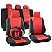 OxGord 17pc Set Flat Cloth Mesh Red Black Wide Stripe Seat Cover Set-Airbag-Front Low Buckets-50-50 or 60-40 Rear Split Bench-5 Head Rest-Universal Fit for Car, Truck, Suv or Van-Steering Wheel Cover