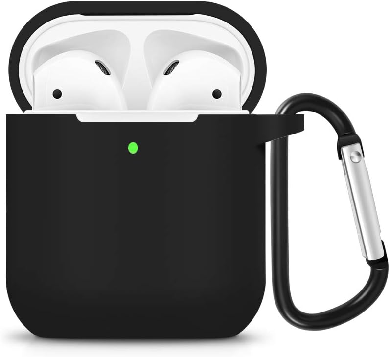 ZALU Compatible for AirPods Case with Keychain, Shockproof Protective Premium Silicone Cover Skin for AirPods Charging Case 2 & 1 (Airpods 2, Black)