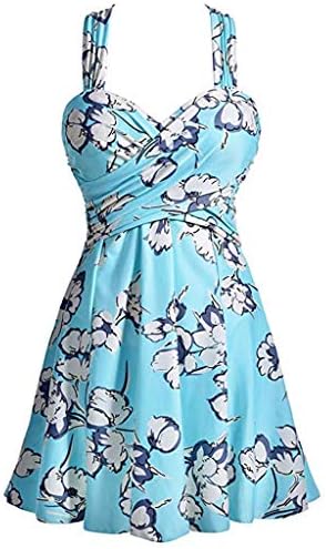 One Piece Swimsuits for Women Printed Halter Bikini Set for Lady High Waist One Piece Swimsuit Slimming Monokini Swimwear Bathing Suits Plus Size Swimdress with Skirt