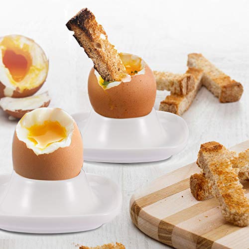 image for Flexzion Ceramic Egg Cups Set of 4 Pack, Porcelain Hard Soft Boiled Eg
