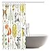 INTERESTPRINT Summer Forest Pattern with Cute Woodland Animals, Trees, Mushrooms and Berries Shower Curtain Bathroom Decor with Hooks, 72 X 72 Inches Extra Long