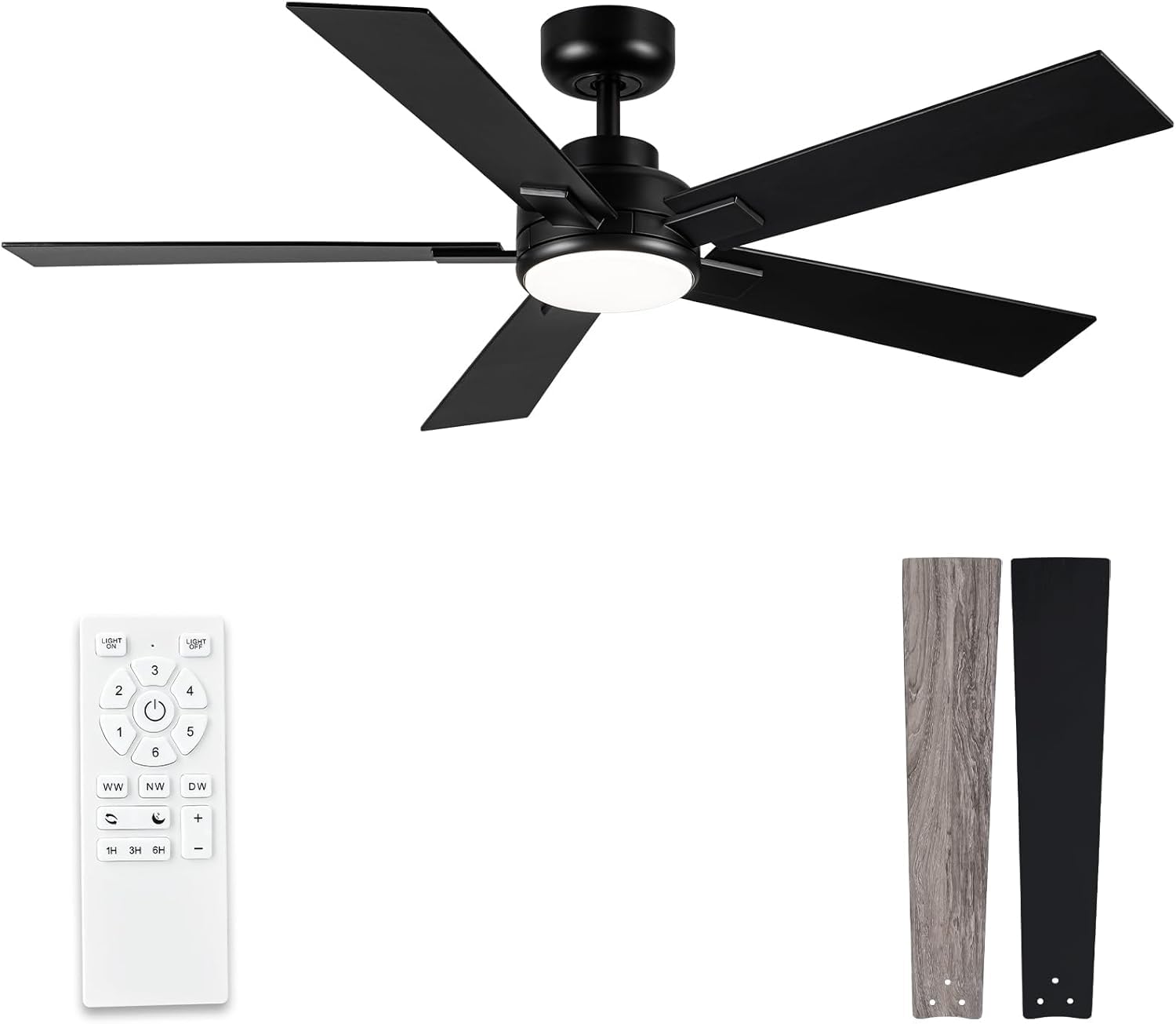 Photo 1 of Modern Ceiling Fans with Lights - 42 inch Black Outdoor Ceiling Fan with Light and Remote, Reversible DC Motor, 6-Speed Quiet 3CCT LED Dimmable for Bedroom, Indoor and Outdoor, Patios, ETL Listed