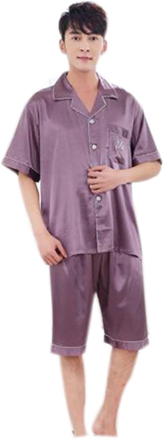Amazon Smileメンズ ルームウェア シルク 前開き 上下セット パジャマ 夏 半袖 夏 薄手 涼しい ルームウェア ２着セット パジャマ ルームウェア 通販