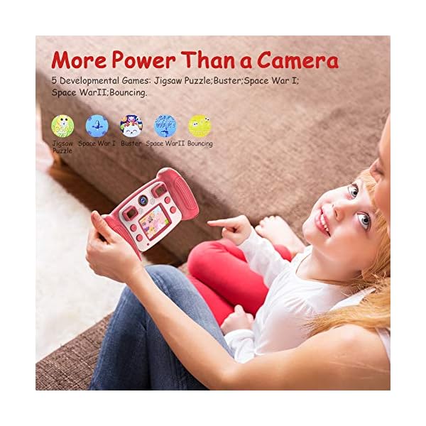 Victure Kids Camera Digital Rechargeable Selfie Action Camera 1080P HD 12MP with 2 Inch LCD Display and Shockproof Handles for Girls Boys Toys Gifts(Pink)