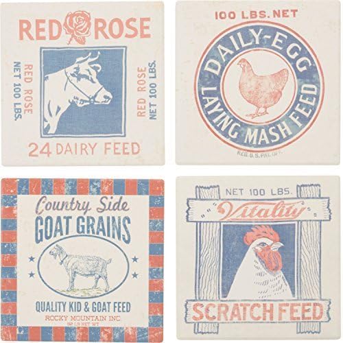 Feed Snack Prints Chicken Rooster Cow Drink Absorbent Coasters