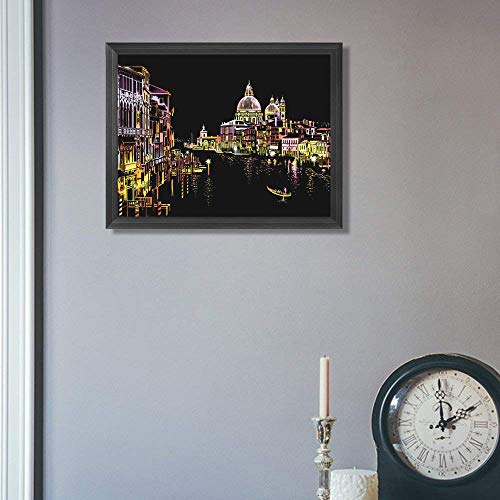Scratch & Sketch Art Paper(16"x 11.2") for Kids & Adults, Rainbow Painting Night View Scratchboard, Painting Gift, Craft Kits : 2 Sheets Scratch Cards & Drawing Pen, Clean Brush (Florence & Venice) - Thumbnail 4