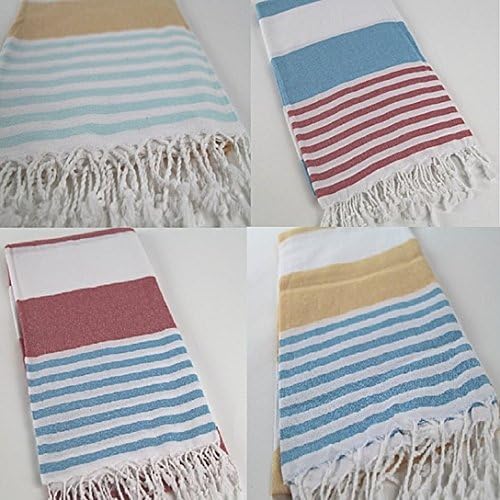 Ruela Turkish Towel Peshtemal Bathrobe for Hamam Spa Pool Massage Sauna Beach Yacht Gym Fitness Kitchen Yoga Baby Towel Picnic Blanket 100% Cotton Table Throw Sarong Kikoy Fouta -Orange/Baby Blue