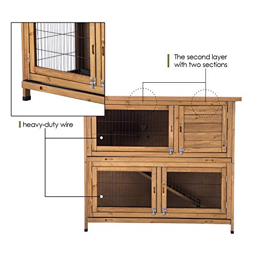 Lovupet Rabbit Hutch Cage with Pull Out Tray, 2 Story Indoor Outdoor Wooden Bunny Cage, Rabbit