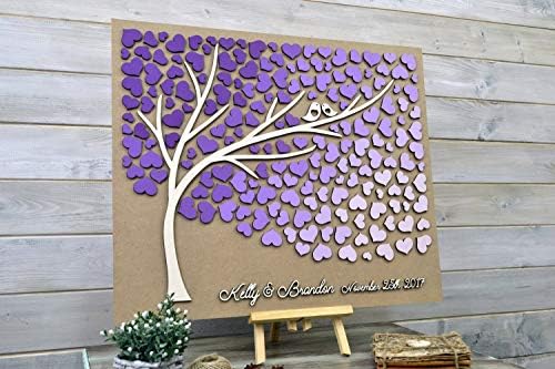SWQAA Custom Colors Wedding Guest Book Alternative 3D Tree Wood Ultraviolet Hearts Signture Guestbook