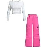 ZGKB Kids-Tween Girls Clothing,3-Piece Teen Girls Outfit Set, Cropped Hoodie,modischer Outfit, Black Tank Top and Cargo Pants