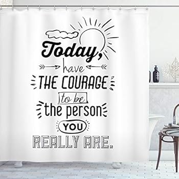Ambesonne Inspirational Shower Curtain by, Positive Words Theme Encouragement Quotes Motivational Design Print, Fabric Bathroom Decor Set with Hooks, 70 Inches, Black White and Grey