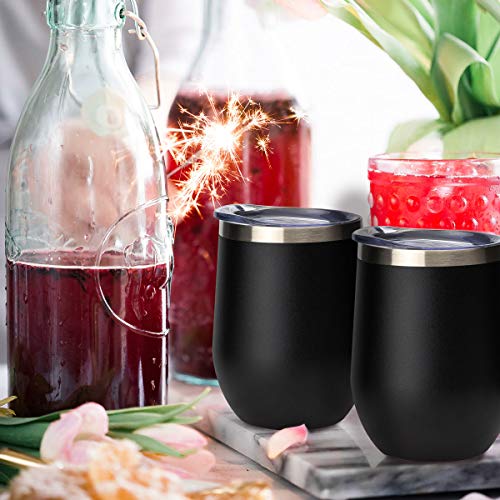 Civago Insulated Stemless Wine Tumbler Glass with Lid, 12 oz Stainless Steel Double Wall Vacuum Wine Cup for Wine, Coffee, Drinks, Champagne, Cocktails, Gifts(Black, 1 pack) - Thumbnail 6